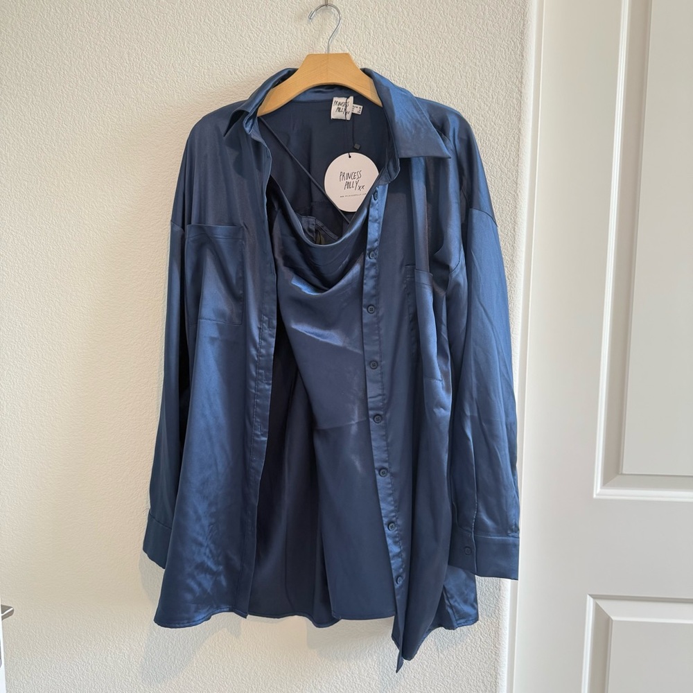 princess polly two piece oversized Navy Button-Up with mini dress